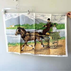 Irish linen tea towel with Victorian horse drawn carriage